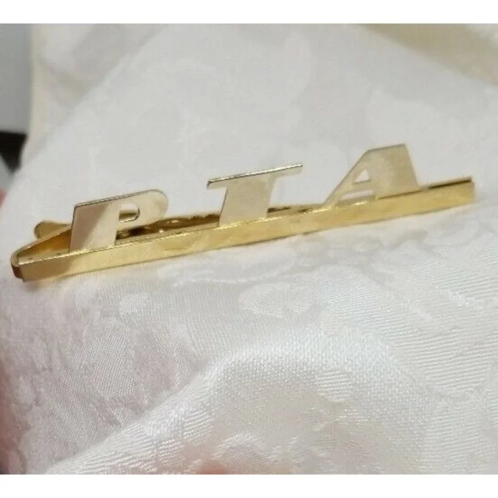 Hickock Tie Clip PTA Gold Tone Letters Long Tie Bar Signed USA Vintage